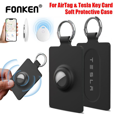Hộp đựng thẻ Fonken cho Aple Airtag & Thẻ chìa khóa Tesla Vỏ bảo vệ silicon mềm có móc khóa