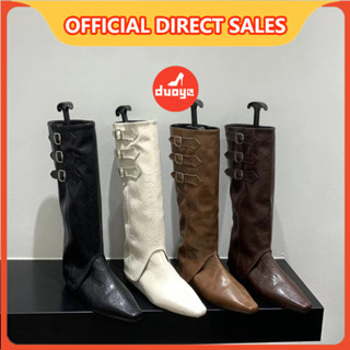 Tóc thẳng nhà máy Duoya ~  Ready stock  Giày cao bồi tây mũi nhọn tăng chiều cao bên trong Giày nữ giày 2024 mùa xuân và mùa thu giày bốt dài ống giữa Maillard màu nâu miễn phí vận chuyển 