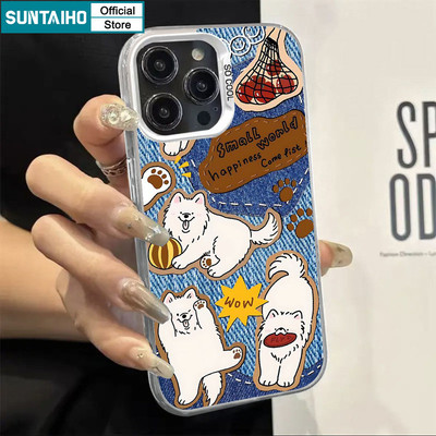 Suntaiho Thẩm Mỹ Vỏ Dễ Thương Vui Nhộn Chó Con Theo Chủ Đề Phong Cách Denim Ốp Điện Thoại Cho iPhone 11 12 13 14 15 16 Pro Max IP TPU Silicone IDM Cứng Cao Cấp Chống Sốc Ốp Lưng