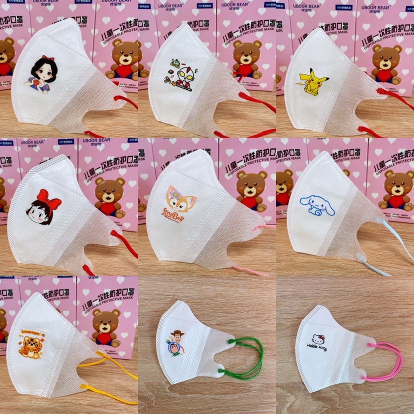 JT8 4-12 tuổi 50 chiếc 3D Mặt nạ trẻ em ba chiều Chống bụi Hoạt hình Mặt nạ Stealthlou dễ thương