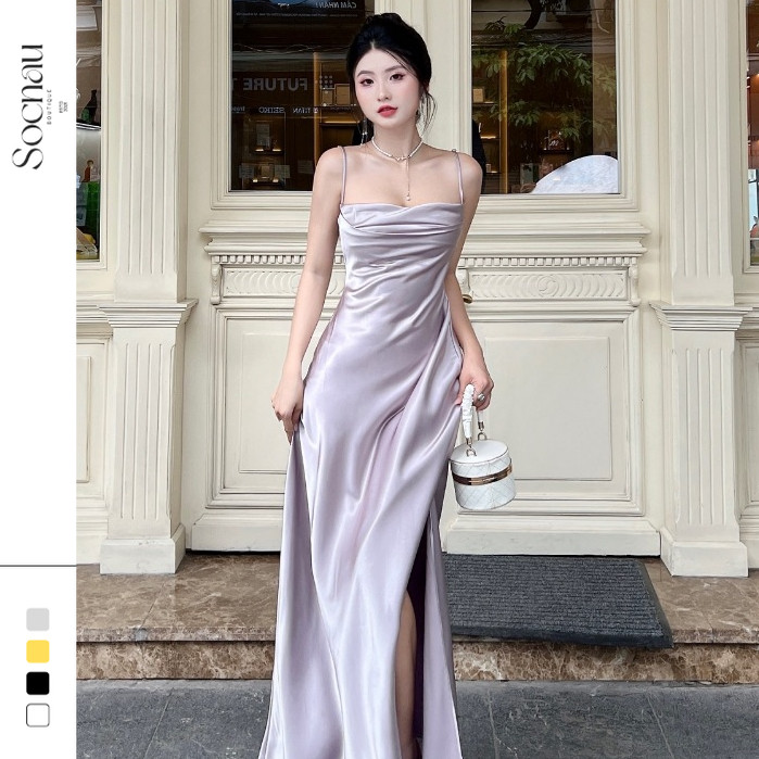 Đầm Lụa 2 Dây Thiết Kế Xẻ Đùi SOC NAU NV638 Đầm Lụa Có Mút Ngực Phong Cách Dự Tiệc Sang Chảnh