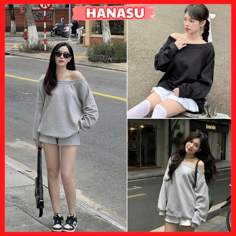 Áo sweater nữ trễ vai áo lệch vai nữ from rộng dài tay mặc được 2 kiểu vải nỉ cao cấp mùa Thu Đông A