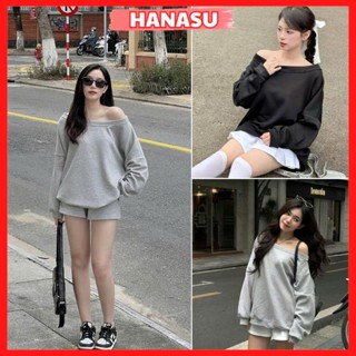 Áo sweater nữ trễ vai áo lệch vai nữ from rộng dài tay mặc được 2 kiểu vải nỉ cao cấp mùa Thu Đông A872 HANASU