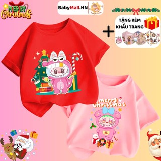 Áo thun cho bé Merry Christmas 2024 áo phông mừng giáng sinh hình Labubu Noel cho bé trai bé gái