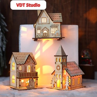 [ Đã lắp ] Ngôi Nhà Gỗ Có Đèn LED / Dây Treo Mini Trang Trí Cây Thông Giáng Sinh / Năm Mới Cho Trẻ Em