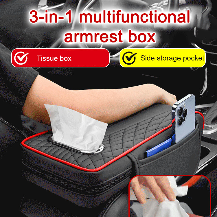3in1 Car Storage Bag Central Booster Pad Interior Elbow Tissue Box Pad