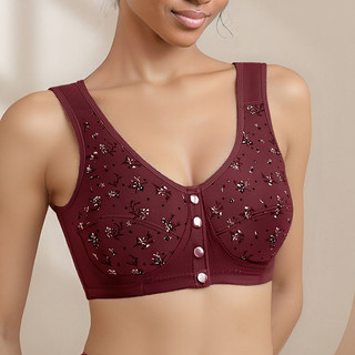 Mới plus Kích Thước Người Trung Niên Và Người Cao Tuổi Mẹ In Nút Trước Quần Lót Mỏng Cho Nữ Không Vòng Thép Áo vest Phong Cách Tất Cả cotton Thoáng Khí Áo Ngực