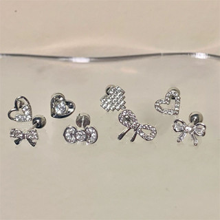 1 Bông tai xương tai nơ trái tim sáng bóng cho nữ