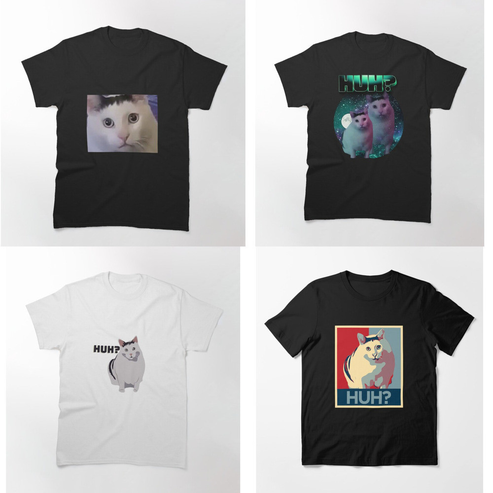 Áo thun Unisex In hình mèo HUH meme Phong cách cổ điển S-5XL