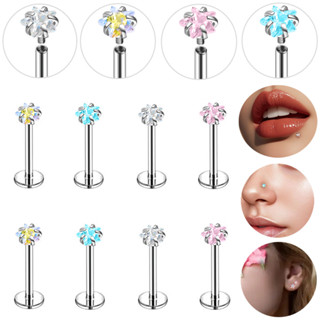 1 PC Thép Không Gỉ Môi Labret Stud Xuyên 18G / 16G Mũi Stud Ngôi Sao Pha Lê Bông Tai Stud 5 / 6 / 7 / 8mm Helix Daith Sụn Xuyên Bên Trong Ren Nostril Stud Xanh Hồng