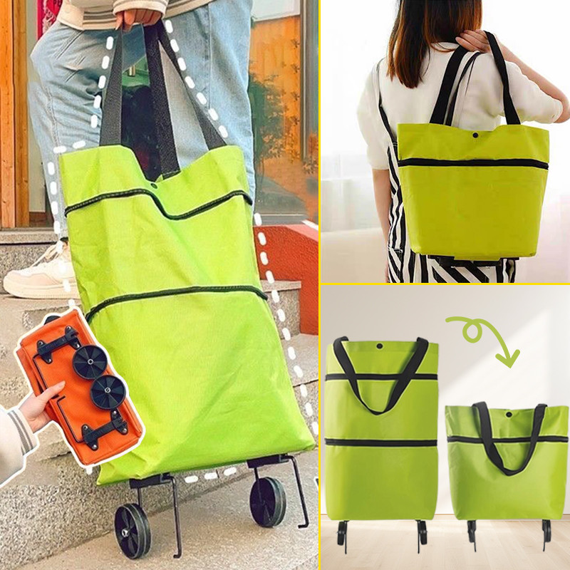 Túi Mua Sắm Gập Gọn Có Bánh Xe Túi Chống Thấm Kéo Đẩy Tiện Lợi Bánh Xe 360° Đi Chợ, Siêu Thị, Mang Hàng Dễ Dàng