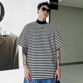 Áo thun nam sọc ngang MS2 cổ cao form rộng thu đông