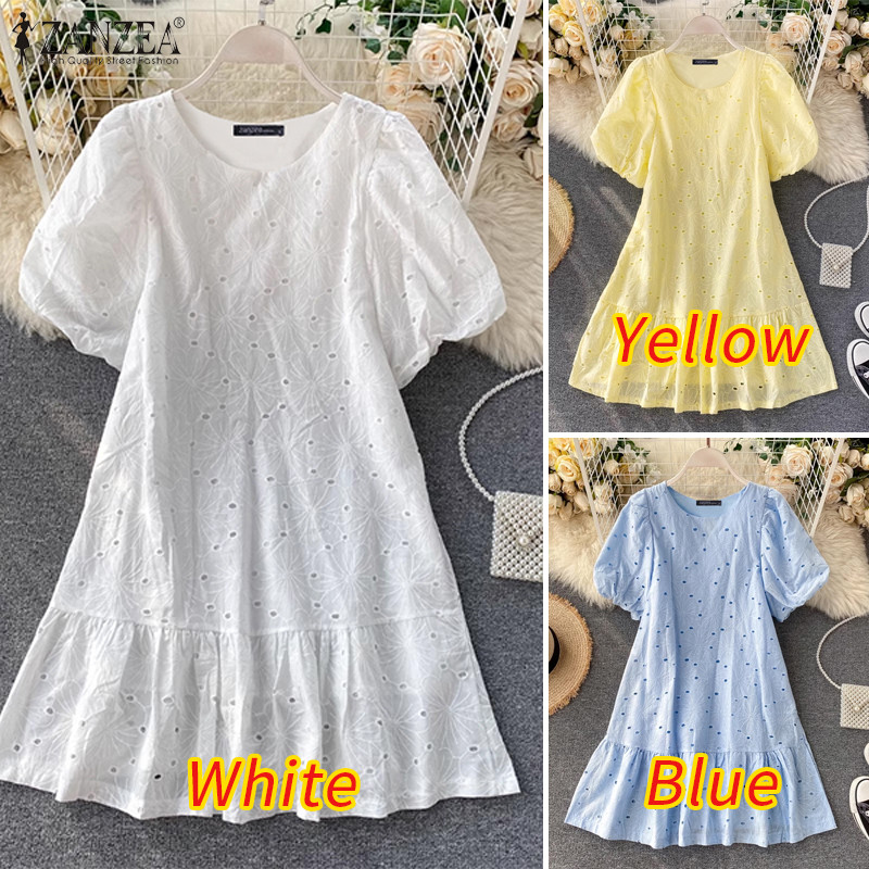 Zanzea Nữ Hàn Quốc Cổ Tròn Puff Tay Ngắn Ren Chữ A | BigBuy360 - bigbuy360.vn