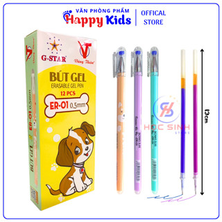 Hộp 12 Cây Bút Gel Xóa Được Cao Cấp Ngòi Kim 0.5mm ER01 Hiệu G-Star (Mực Xanh/Tím/ Đen) - Học Sinh Store