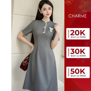 Váy suông cộc tay cổ tàu túi đính nơ Charme 409028
