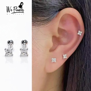 WeFlower Thanh Lịch S925 Bạc May Mắn Pha Lê Cỏ Ba Lá Vít Bông Tai Nữ Bé Gái Không Gây Dị Ứng Tai Trang Sức Quà Tặng