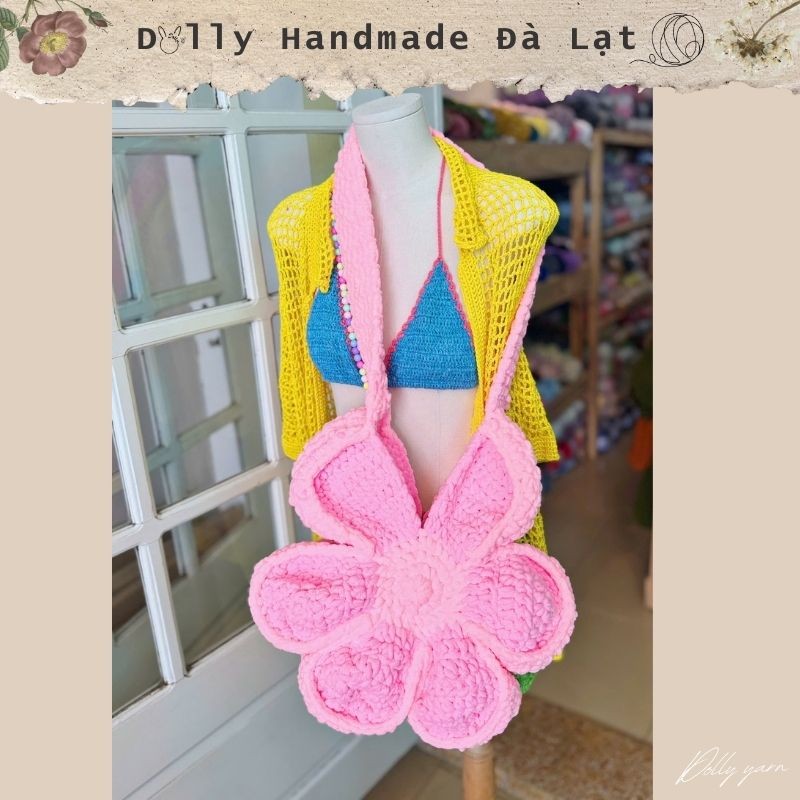 Túi hoa len handmade 6 cánh  - Tiệm Len Dolly Đà Lạt (túi len, túi len handmade, túi xách len, quà t