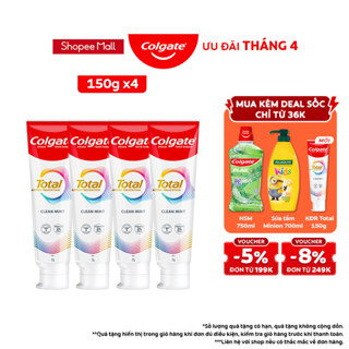 [MỚI] Bộ 4 Kem đánh răng Colgate Total sạch sâu bảo vệ, ngăn ngừa 8 vấn đề răng miệng 150g/ tuýp