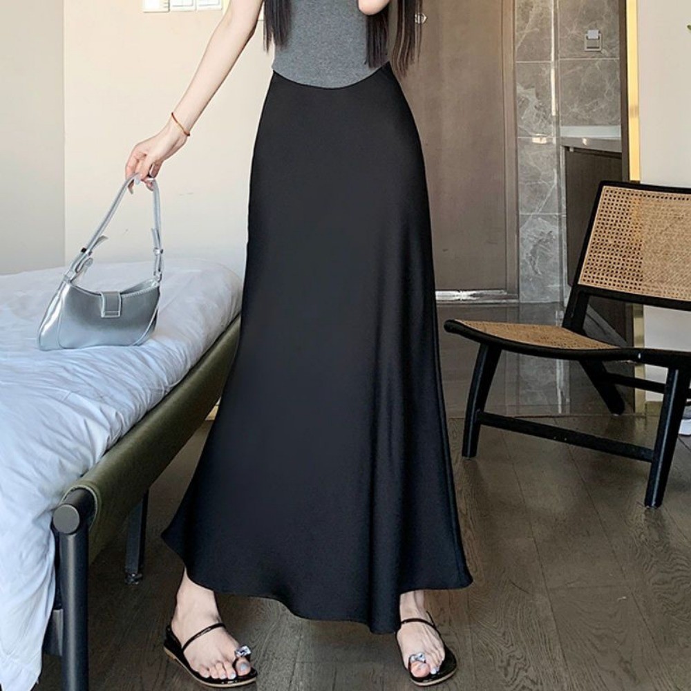 RICH-THEY Chân Váy Dài Chất Liệu Lụa  Váy Chữ A Mịn Màng Satin Gợi Cảm Thời Trang Mới Dành Cho Nữ | BigBuy360 - bigbuy360.vn
