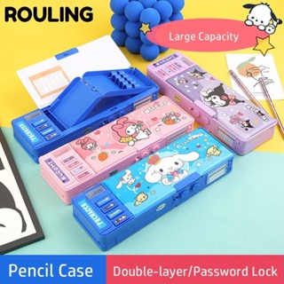 ROULING  Sanrio Hộp đựng Bút Chì Khóa Mật Khẩu Hai Lớp Pochacco/Kuromi/Cinnamoroll/Melody Túi đựng Bút Cơ Chế đa Chức Năng Quà Tặng Học Sinh[]