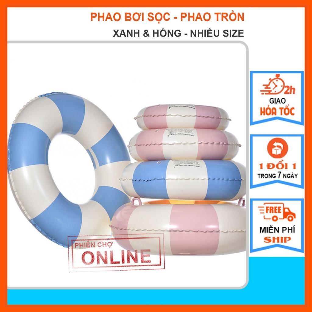Phao Bơi Tròn, Phao Sọc Hồng-Xanh Loại Dày, Đủ size>