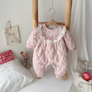 Phong Cách Hàn Quốc Mùa Đông Quần Áo Sơ Sinh Cho Bé Jumpsuit Ấm Chăn Màu Hồng Thỏ Dễ Thương ​Bộ đồ liền thân cho trẻ sơ sinh 0-2 tuổi