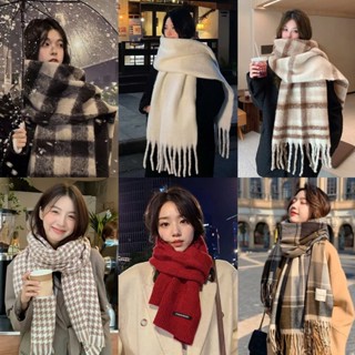 Khăn quàng choàng cổ nữ mùa đông len lông cừu phong cách vitage Hàn Quốc đẹp giữ ấm áp caro đủ màu đen, đỏ, xám, xanh