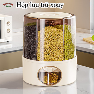Thùng Gạo, Thùng Đựng Hạt Ngũ Cốc Đa Năng Thông Minh 6 Ngăn Xoay 360 Độ Chính Hãng