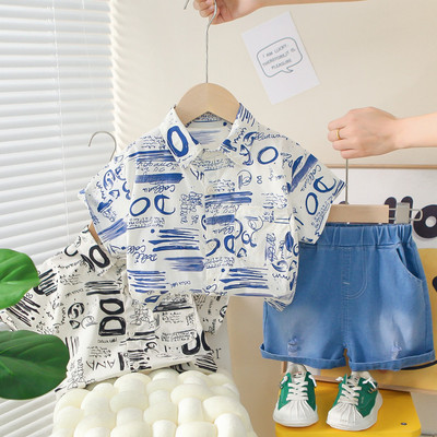 Set Áo Sơ Mi Tay Ngắn Họa Tiết Chữ Quần Short Denim Bé Trai 1-5 Tuổi MINTSCLOSET Quảng Châu - TN3557 TN3732