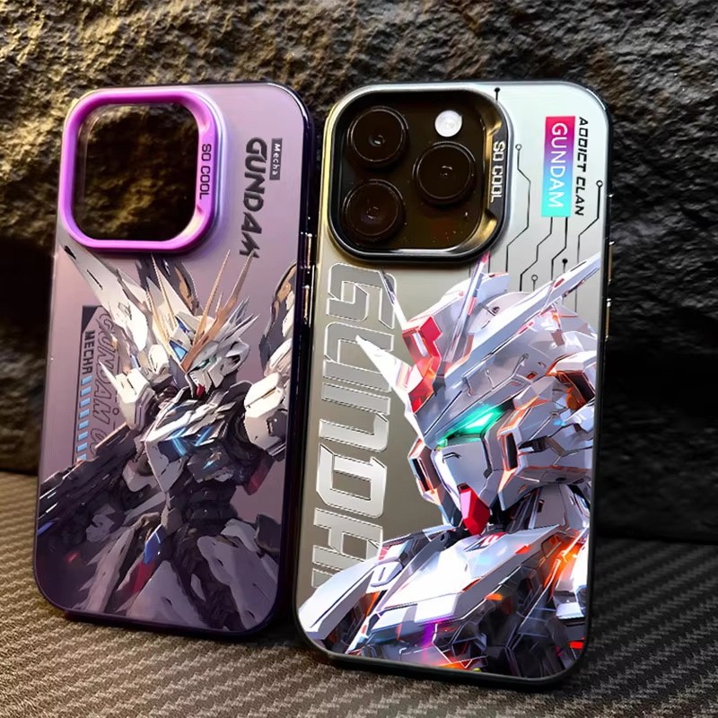 Anime Gundam Cool Casing Cho IPhone 16 15 14 13 12 11 Pro Max I16 I15 I13 I12 Ốp Lưng Laser Chống Số