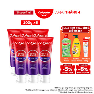 Bộ 6 Kem Đánh Răng Colgate trắng răng Optic White Purple 100g công nghệ sắc tím, trung hòa ố vàng tức thì