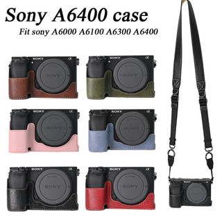  Bao Da PU Máy Ảnh Nửa Thân Dây Đeo Vai Cho Sony A6000 A6100 A6300 A6400 
