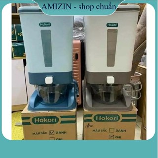 (Loại 1) Hộp đựng gạo - Thùng đựng gạo tiện ích 10kg Hokori Việt Nhật 5338. Có cốc đong gạo. Nút bấm lấy gạo tự động.