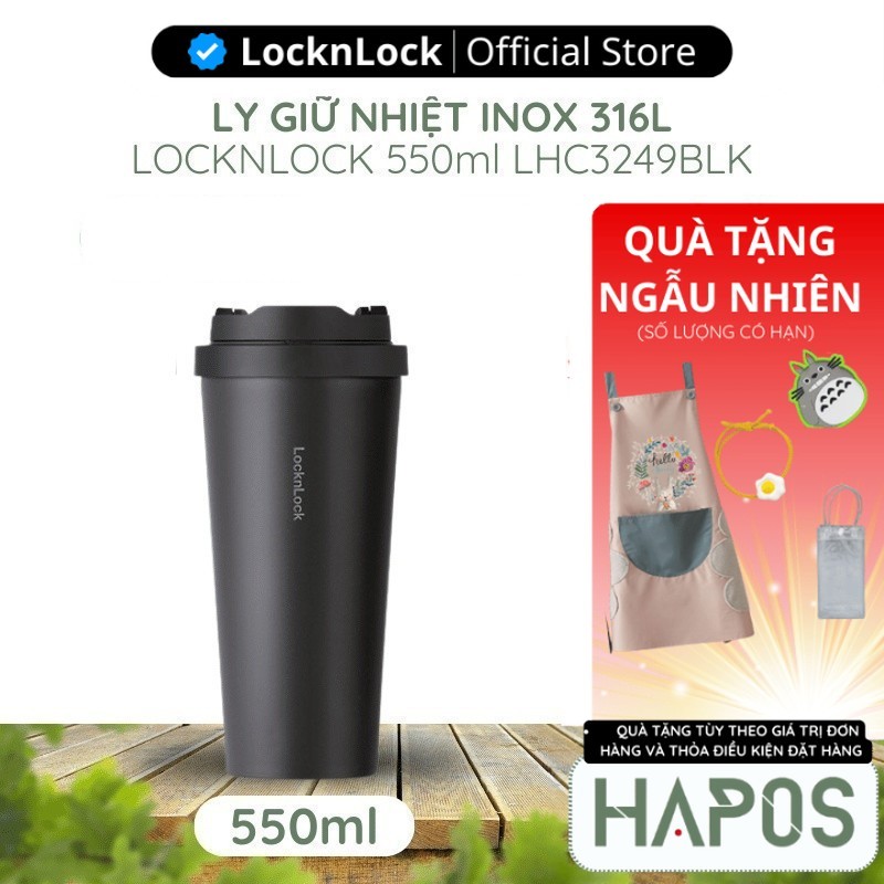 Bình giữ nhiệt LocknLock 550ml LHC3249 Đen Chính hãng, mở nắp một chạm Tumbler, giữ nóng lạnh lâu - HAPOS BEAUTY