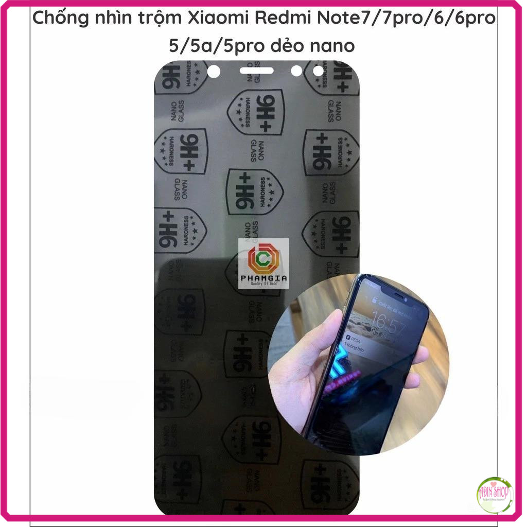 Dán cường lực chống nhìn trộm Xiaomi redmi note 3 / note 3 pro/ 4 / 4x / 5 / 5 pro / 6 pro / 5a / 7 pro / 9 pro dẻo nano