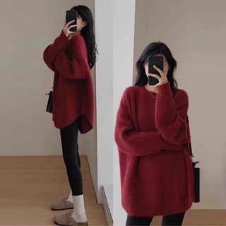  áo len đỏ giáng sinh cardigan đỏ Áo len dệt kim thu đông 2024 Áo len thời trang năm mới phong cách giáng sinh Áo len rộng rãi 