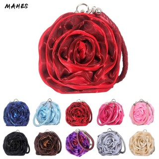 MAHES Bộ ly hợp hình hoa hồng , Tay cầm bằng kim loại thanh lịch Túi dạ hội nữ, Ví hoa Satin giống lụa hợp thời trang cho tiệc cưới