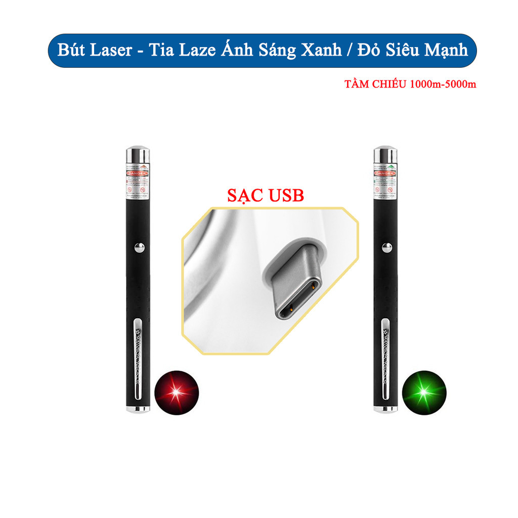 Bút chiếu tia laser / Đèn lazer - Tia Laze Ánh Sáng Xanh / Đỏ Siêu Mạnh -TRAMO