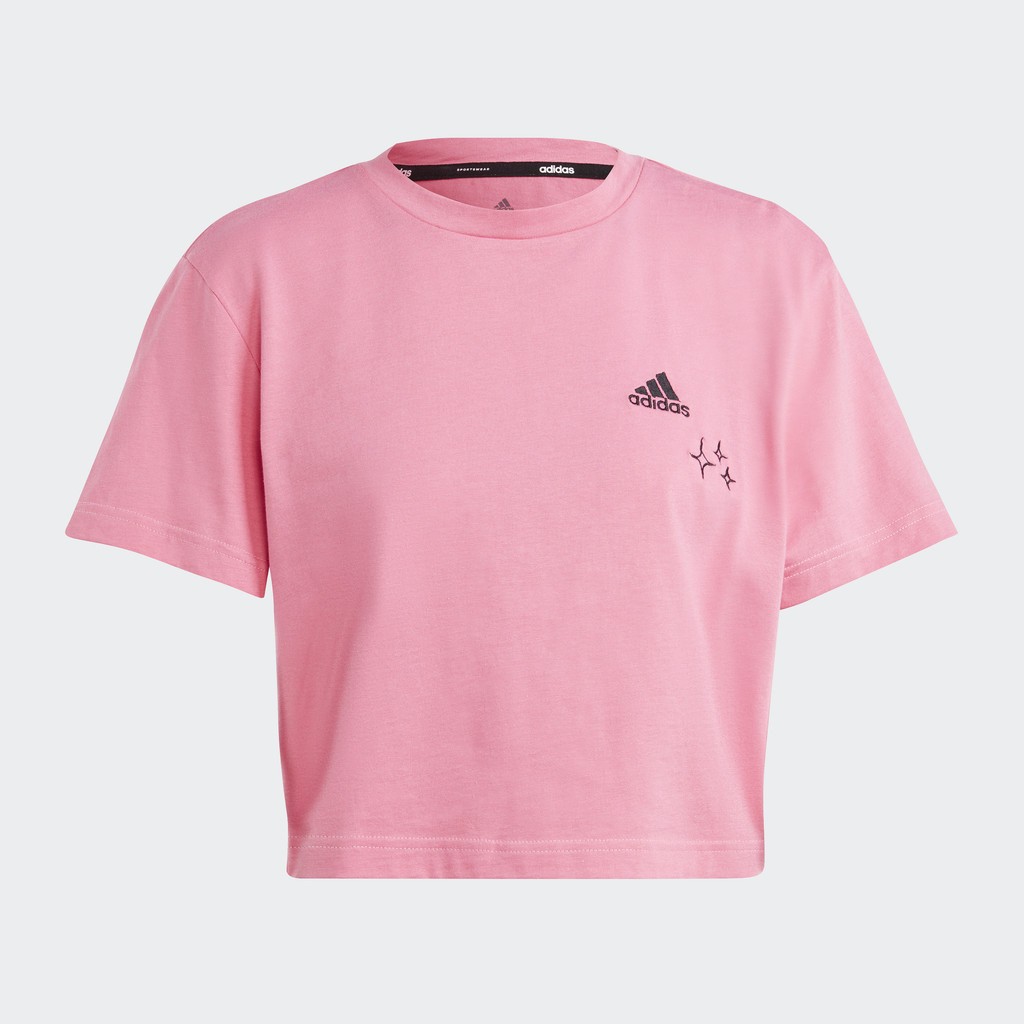 adidas Phong cách sống Áo Thun Lửng Thêu Hình Vẽ Tay Nữ Hồng IJ8742