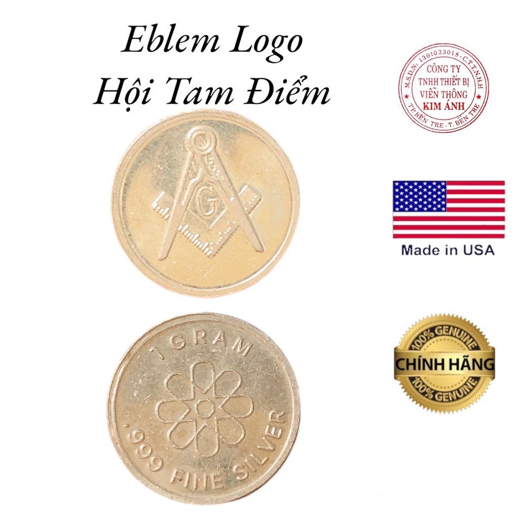 Eblem Zippo Mỹ chủ đề Logo Hội Tam Điểm  Chuẩn Zin, chất liệu 1 gram bạc khối Silver