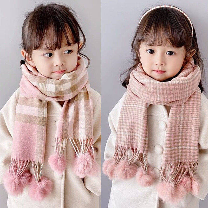 【Ready Stock】 Children's Scarf Girls' Autumn and Winter Cute Plaid Scarf Boys' Baby Thickened Warm B