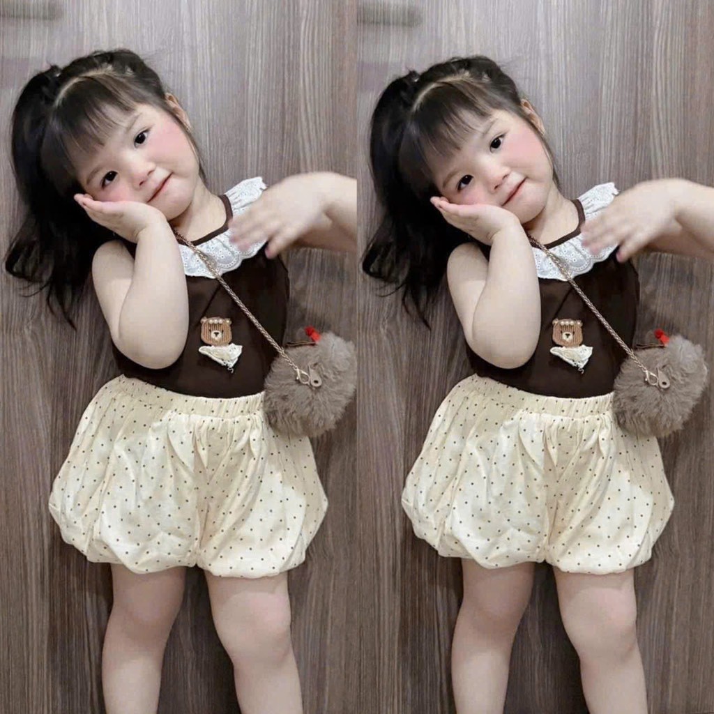 10-20kg Set áo gấu cổ bèo quần bí SN cho bé gái