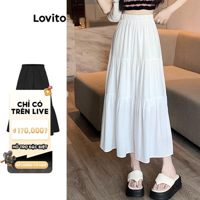 (LIVE STREAM SALE) Chân váy Lovito lai bèo xếp nếp màu trơn dễ thương cho nữ LNA30087 (Màu trắng)