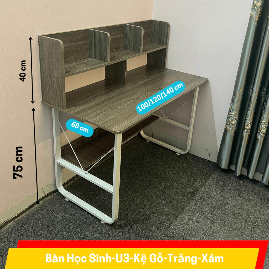 Bàn học, Bàn làm việc kệ gỗ, bàn học sinh nhỏ có kệ sách để bàn, chân sắt sơn tĩnh điện 2 lớp, mặt bàn gỗ mdf 15mm | BigBuy360 - bigbuy360.vn
