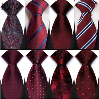 Thắt Lưng Nam 8CM Cổ Điển Jacquard Dệt Sọc Chấm Chắc Chắn Marron Burgundy Đỏ Đậm Cà Vạt Cổ Cổ Áo Cho Người Đàn Ông Trang Phục Gravata Corbatas Tiệc Cưới Kinh Doanh
