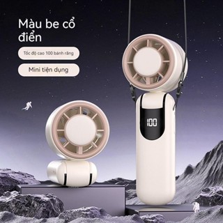 Quạt Cầm Tay Quạt Mini Sạc Pin Chạy Liên Tục 24h Với 5 Cấp Độ Gió Tặng Dây Đeo Cổ Và Vòng Thơm