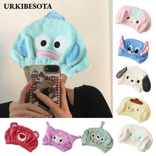 Mũ sấy tóc URKIBESOTA Sanrio, Mũ tắm khô nhanh dày thấm hút mạnh, Khăn trùm đầu mềm mại lông cừu san hô hoạt hình Kuromi Melody Stitch