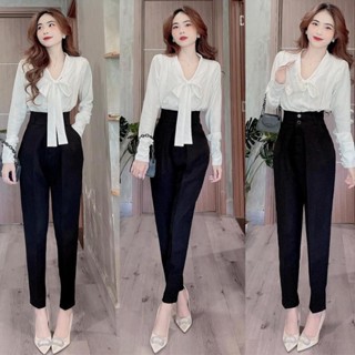 Quần Baggy Cạp Cao 2 Cúc Đi Học Công Sở Duyên Dáng - Quần Tây Nữ Lưng Cao Màu Đen Chất Vải Tuyết Mưa 