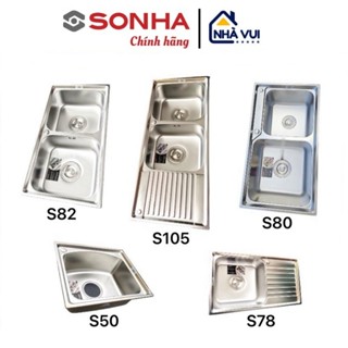 Chậu rửa chén bát SƠN HÀ S50 S78 S80 S82 S105 - 2 hố cân, INOX không gỉ - HÀNG CHÍNH HÃNG 100%