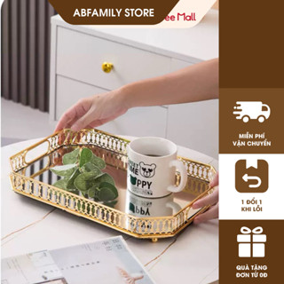 Khay Pha Lê Tráng Gương AB FAMILY Viền Vàng Sang Trọng